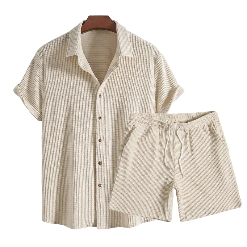 Heren Korte Mouwen Overhemd en Short Set Casual