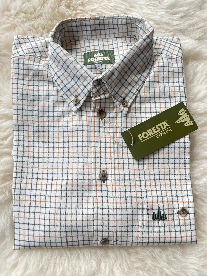 Foresta heren overhemd, geruit, off-white/olive/cognac, 60-5077