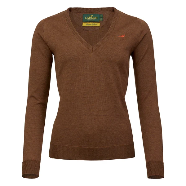 Laksen Camilla, merino damestrui met V-hals, rum
