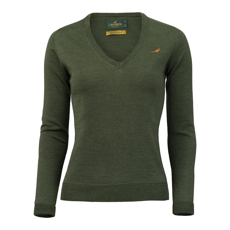 Laksen Camilla, merino damestrui met V-hals, woody