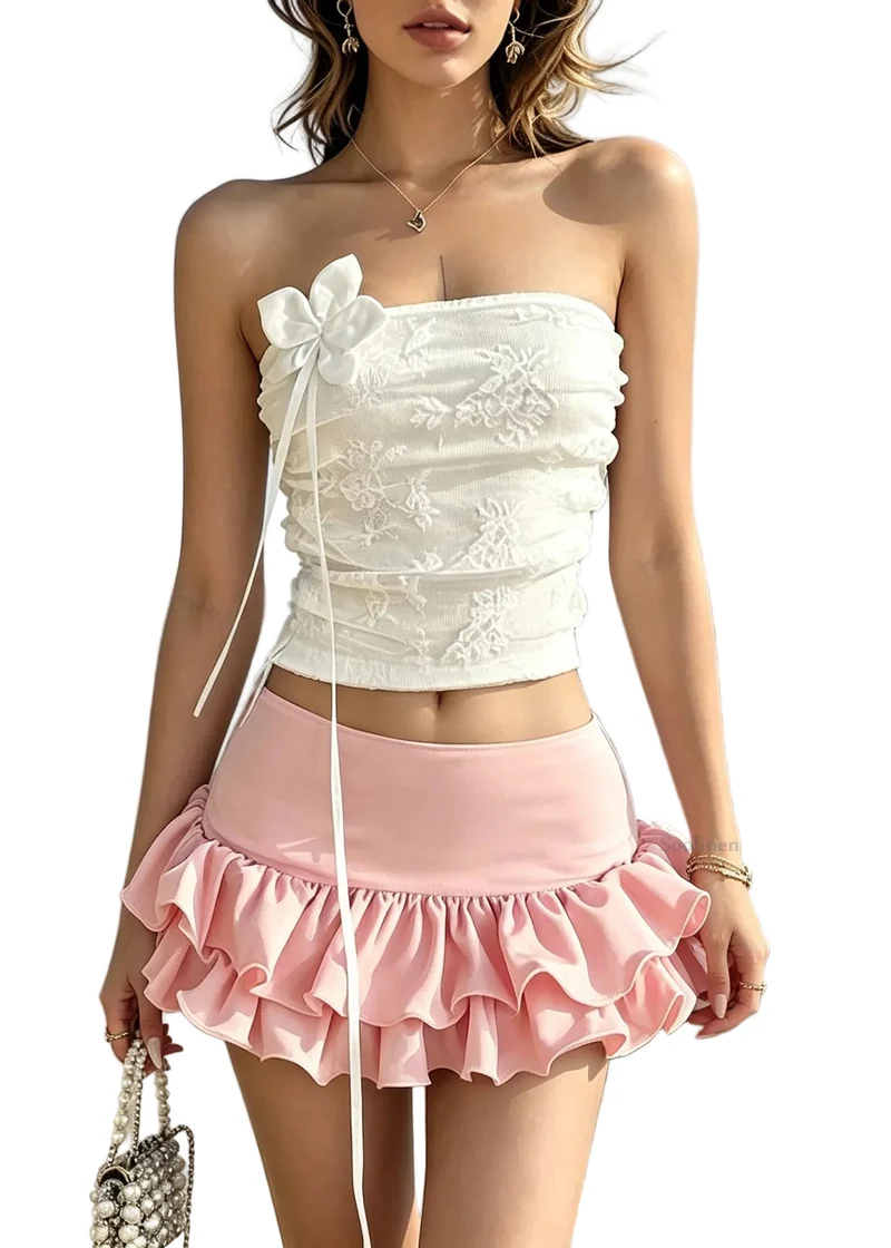 Dames Tweedelige Set Met Bloemenvest en Rok