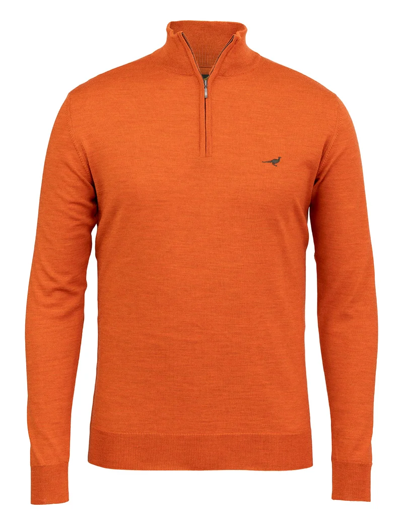 Laksen Norfolk, merino herentrui met rits, orange
