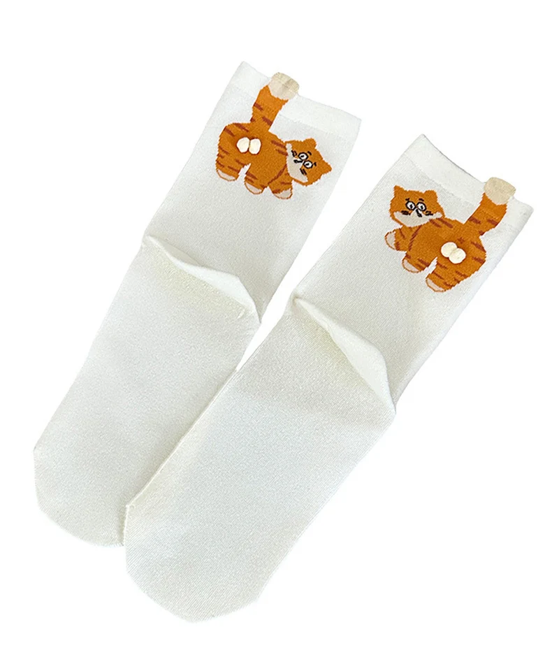 Dames sokken met kat design Japans stijlvol middellang