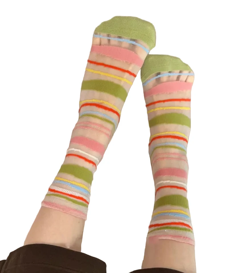Dames Mid-Kuitsokken Colorblock Transparant Mesh