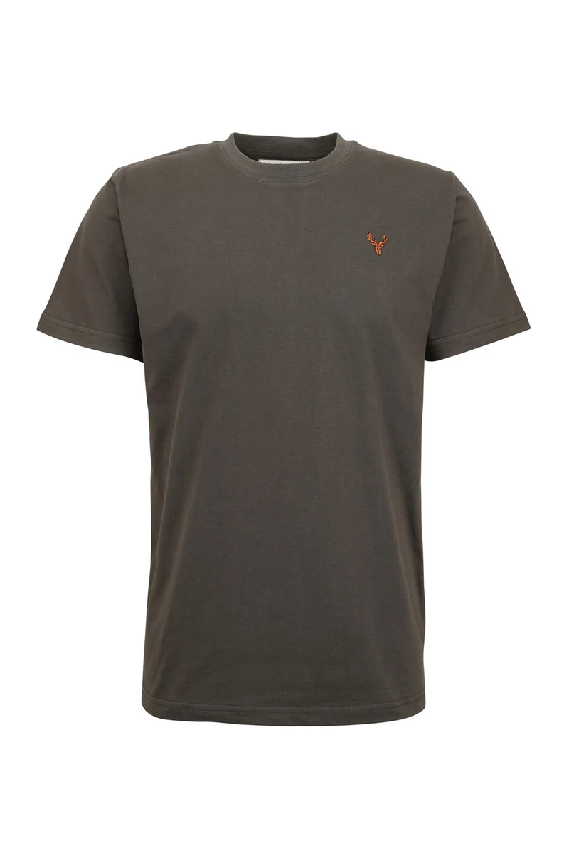Hubertus heren t-shirt met geborduurde hertenkop, donker groen