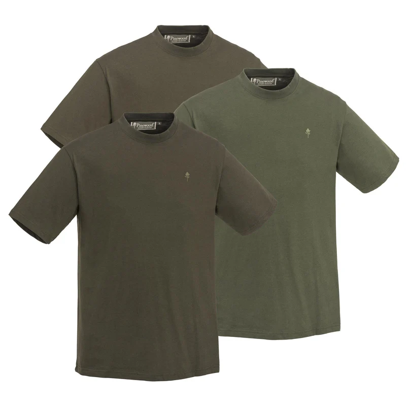 Pinewood 3-pack T-shirt Men, green/h.brown/khaki