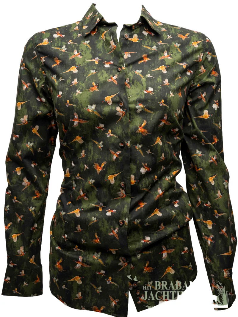 Foresta damesblouse, fazanten, donker groen