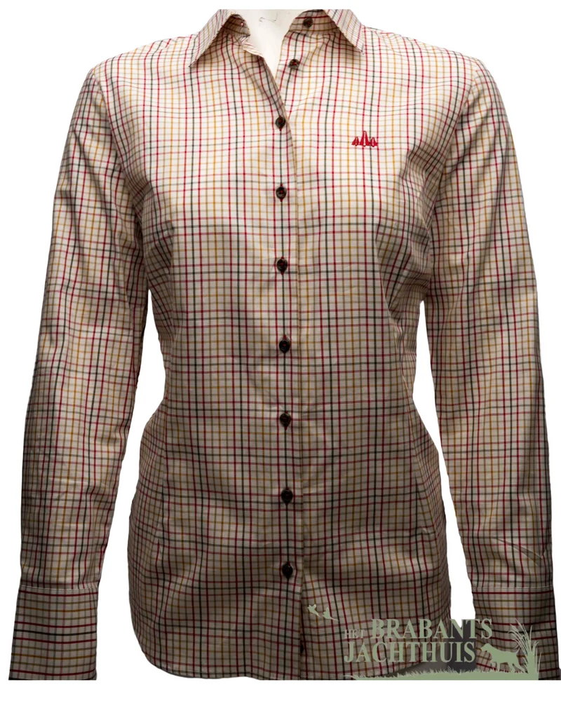 Foresta damesblouse, geruit, off white/donker groen/rood