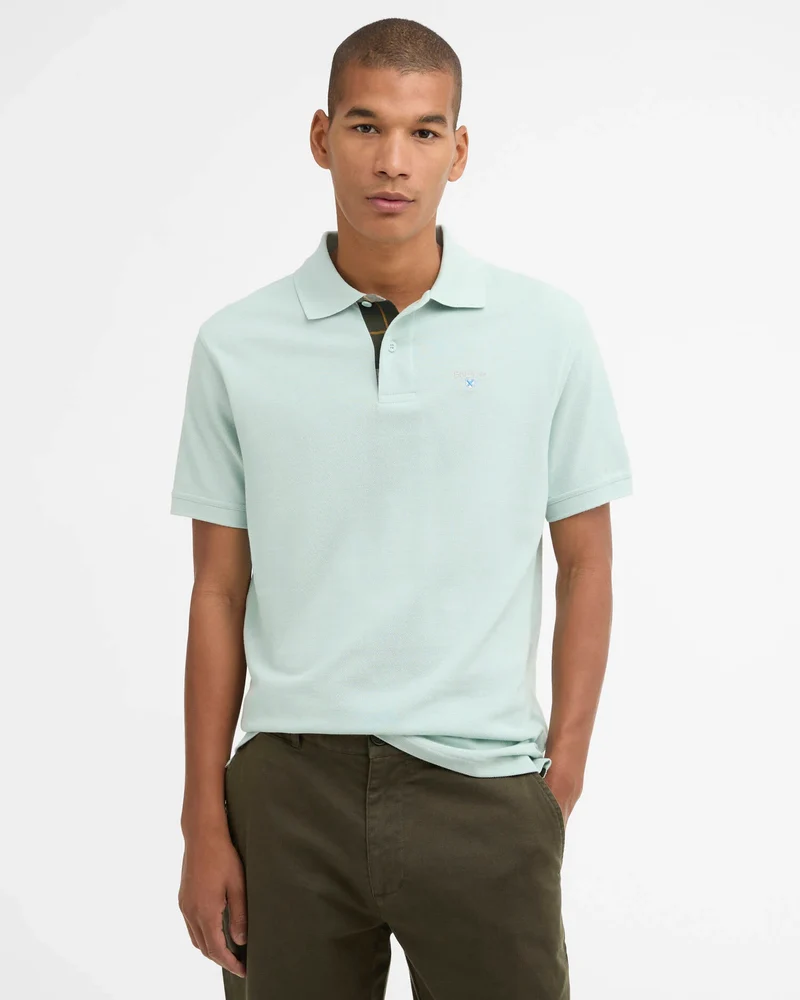Barbour Tartan Pique Polo Shirt, mint blue