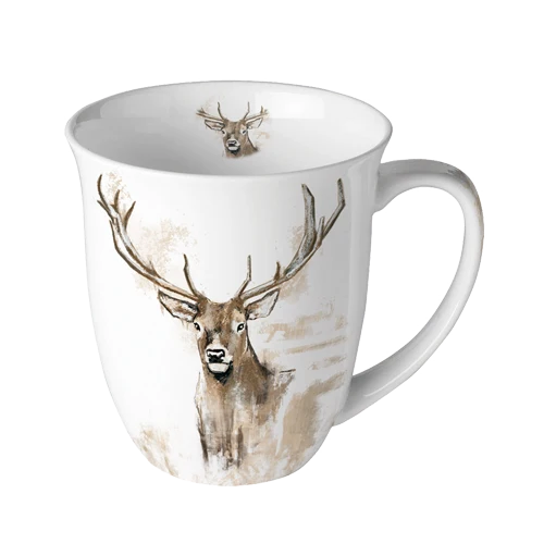 Koffiebeker met hertmotief, porselein