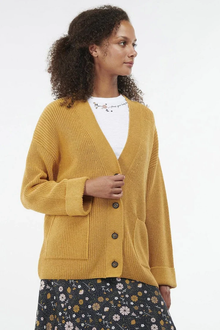 Barbour Ferryside Knitted Cardigan, mustard