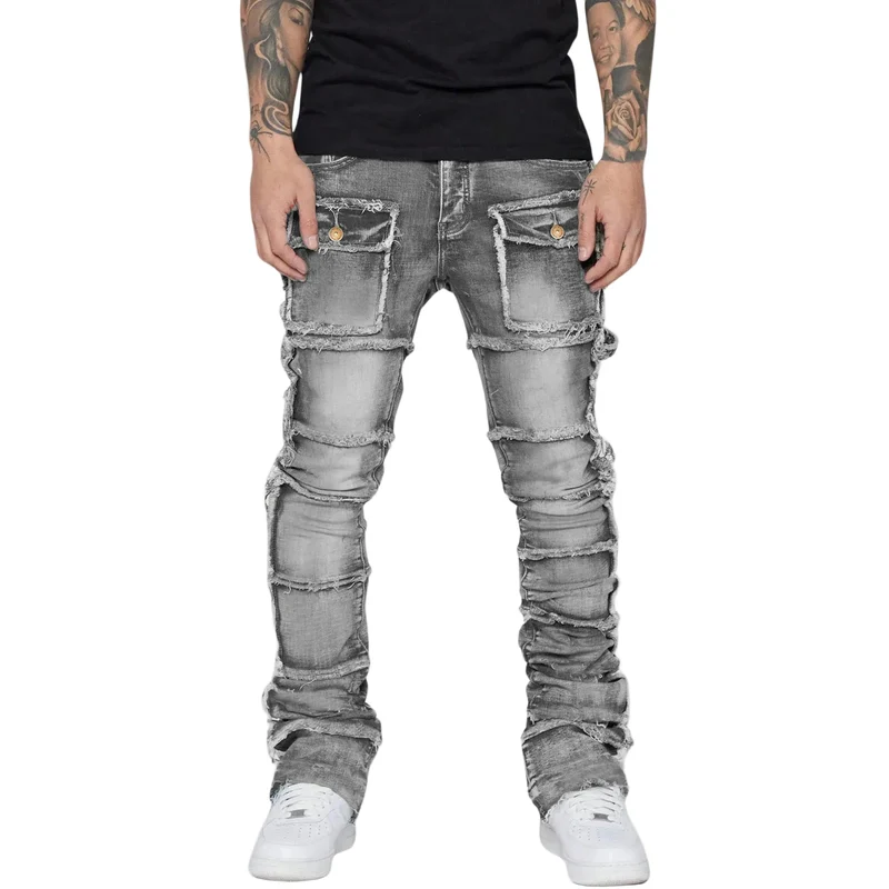 Heren Denim Jeans Met Versleten Afwerking