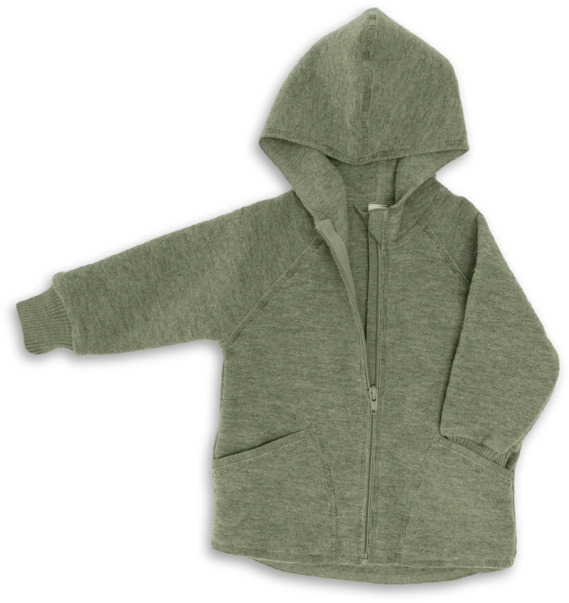 Engel Natur - Wol Baby Capuchonvest met Rits - Saliegroen Mélange