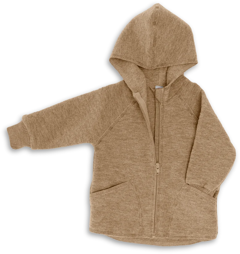 Engel Natur - Wol Baby Capuchonvest met Rits - Amandel Mélange