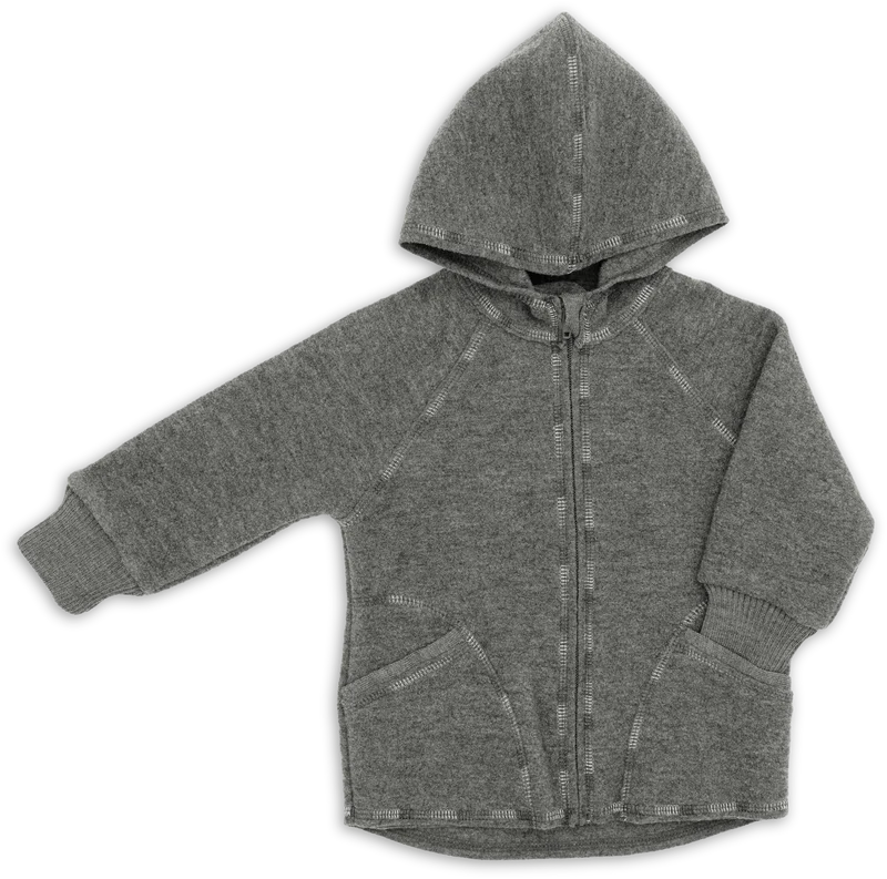 Engel Natur - Wol Baby Capuchonvest met Rits - Lavagrijs Mélange