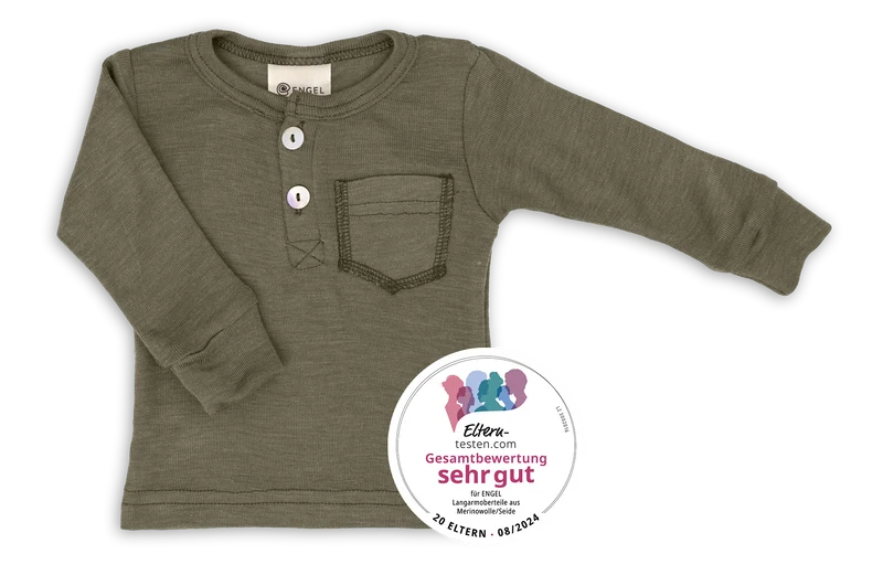 Engel Natur - Wol/Zijde Baby Shirt Lange Mouw met Knopenlijst - Olijf