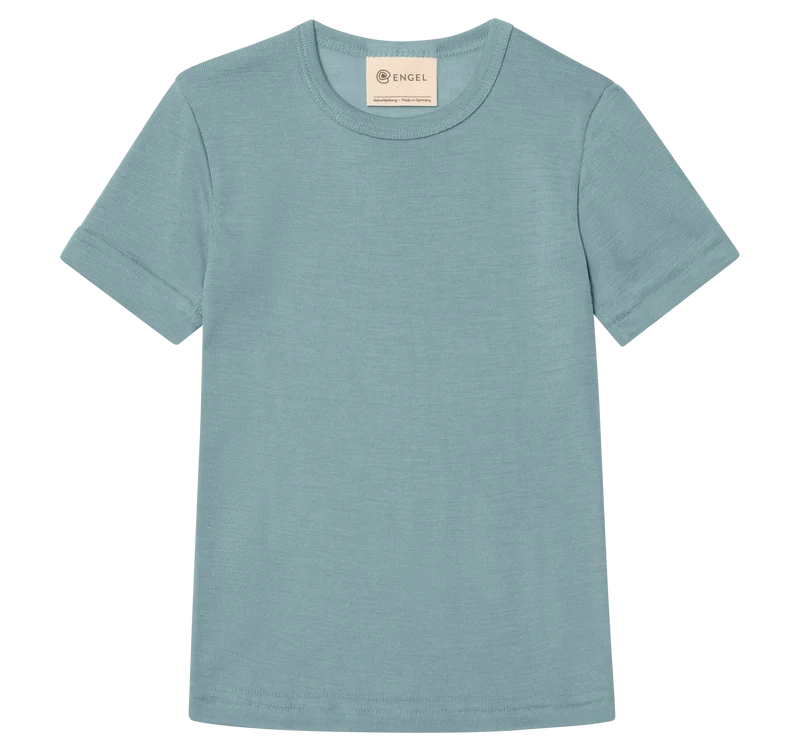 Engel Natur - Wol/Zijde Kinder Shirt Korte Mouw - Bergblauw