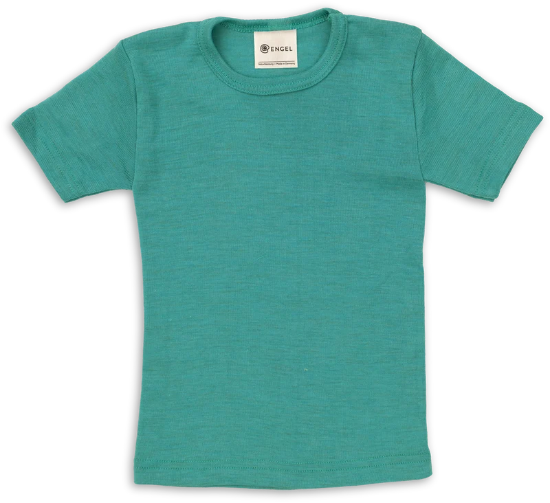 Engel Natur - Wol/Zijde Kinder Shirt Korte Mouw - IJsvogelblauw