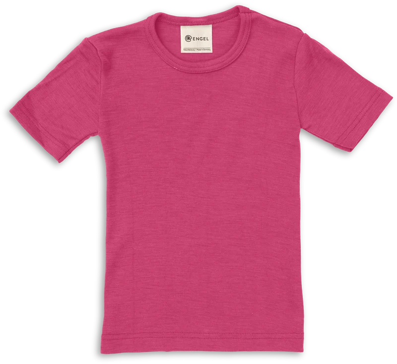 Engel Natur - Wol/Zijde Kinder Shirt Korte Mouw - Framboos