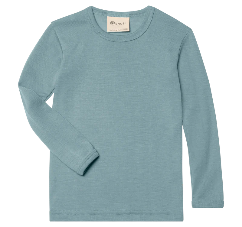 Engel Natur - Wol/Zijde Kinder Shirt Lange Mouw - Bergblauw
