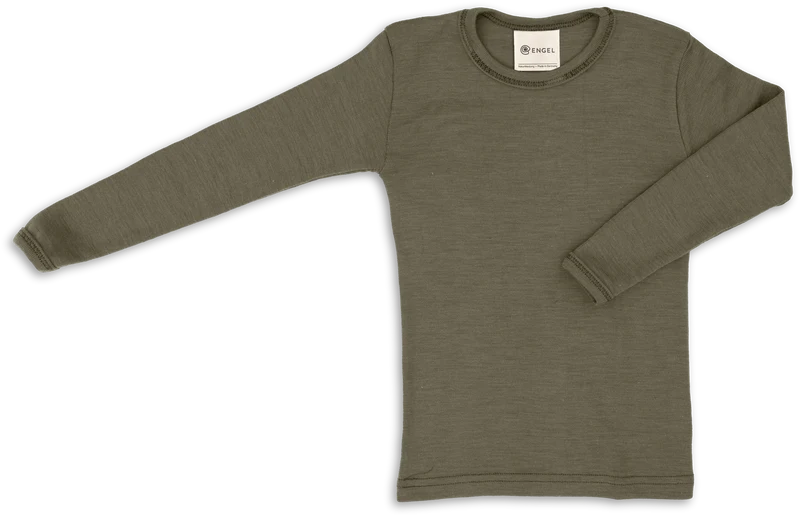 Engel Natur - Wol/Zijde Kinder Shirt Lange Mouw - Olijf
