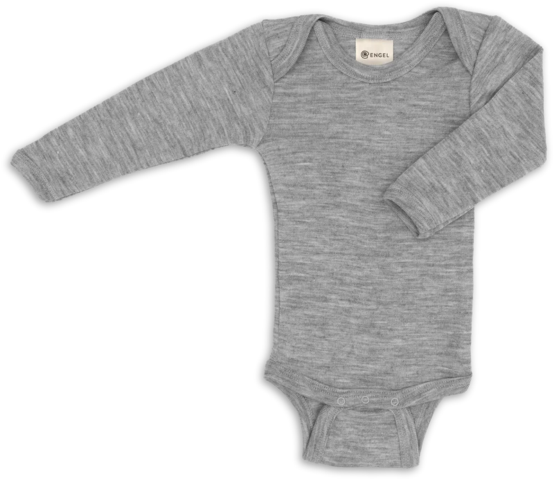 Engel Natur - Wol/Zijde Baby Romper Lange Mouw - Lichtgrijs Mélange