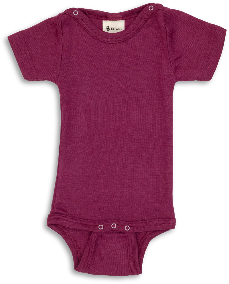 Engel Natur - Wol/Zijde Baby Romper Korte Mouw met Drukknopen - Orchidee