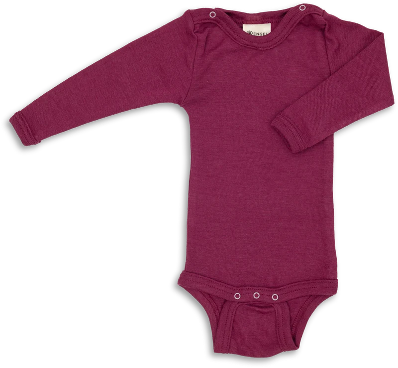Engel Natur - Wol/Zijde Baby Romper Lange Mouw met Drukknopen - Orchidee
