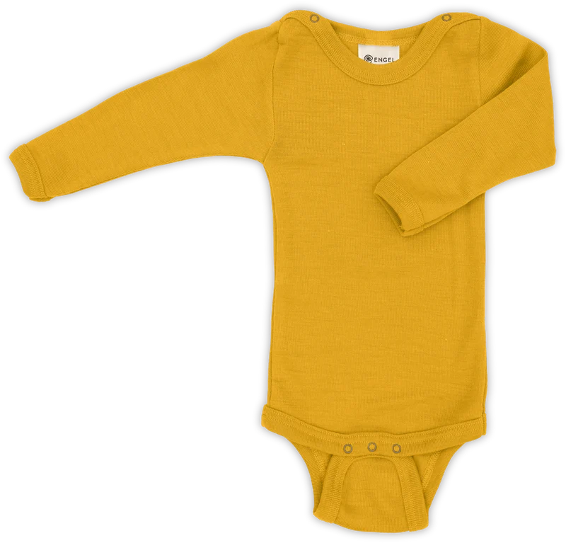 Engel Natur - Wol/Zijde Baby Romper Lange Mouw met Drukknopen - Saffraan