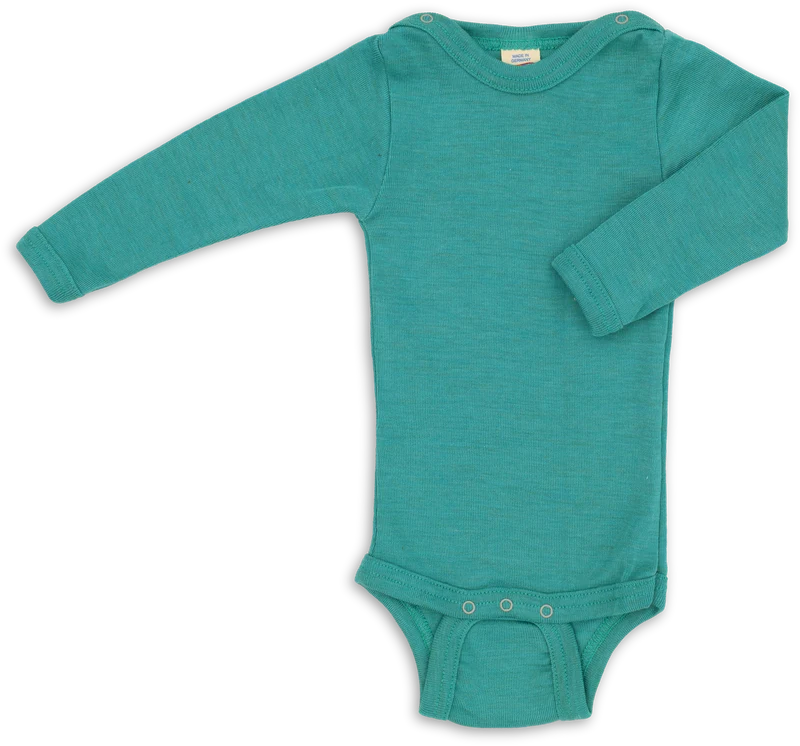 Engel Natur - Wol/Zijde Baby Romper Lange Mouw met Drukknopen - IJsvogelblauw