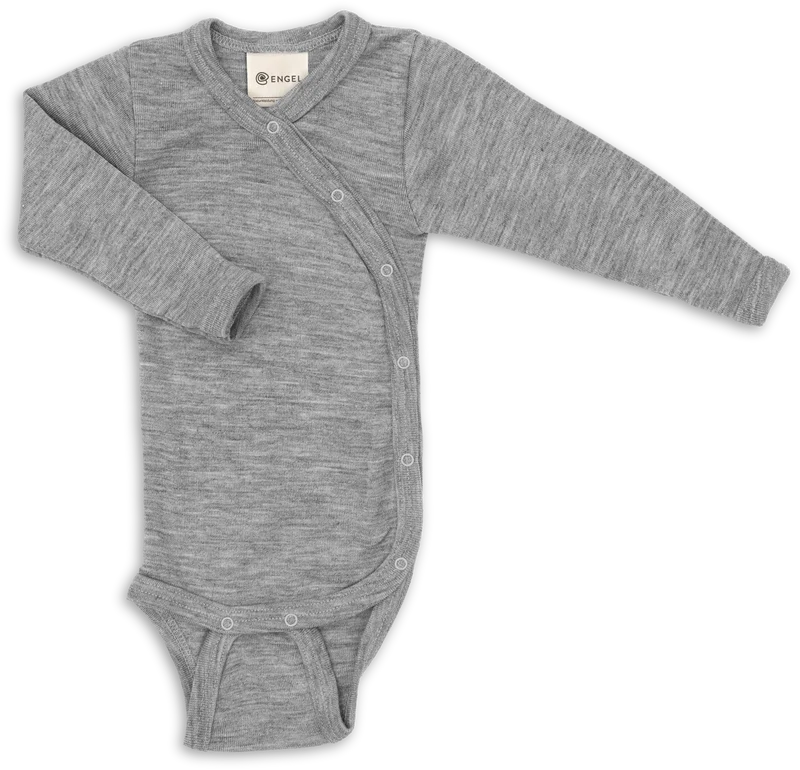 Engel Natur - Wol/Zijde Baby Overslag Romper Lange Mouw - Lichtgrijs Mélange