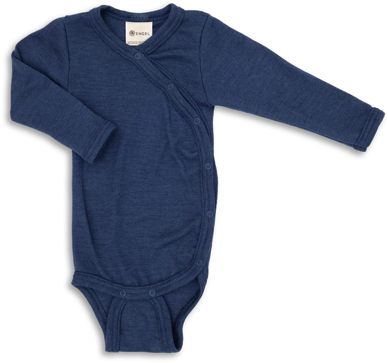 Engel Natur - Wol/Zijde Baby Overslag Romper Lange Mouw - Marine