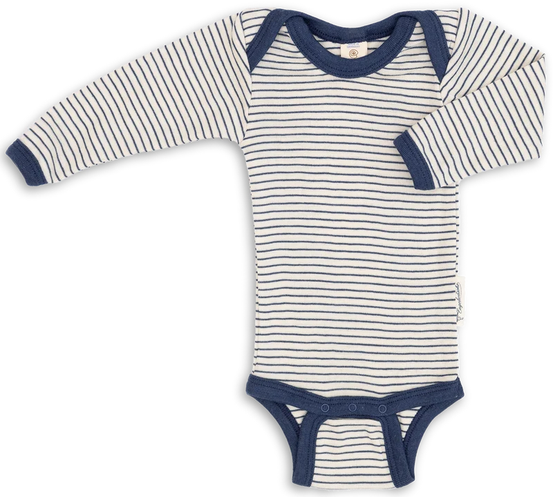 Engel Natur - Wol/Zijde Baby Romper Lange Mouw - Naturel/Marine