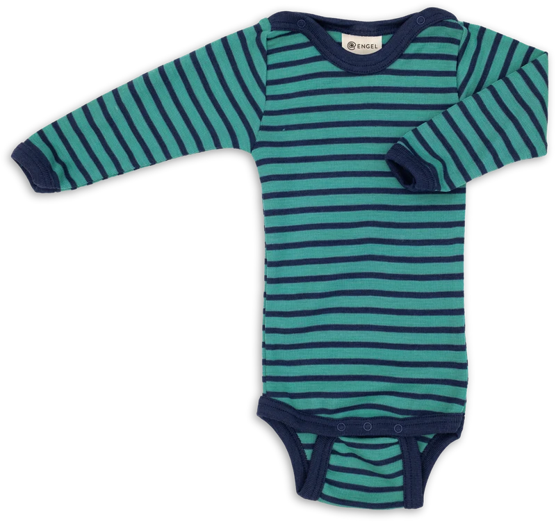 Engel Natur - Wol/Zijde Baby Romper Lange Mouw met Drukknopen - IJsvogelblauw/Marine