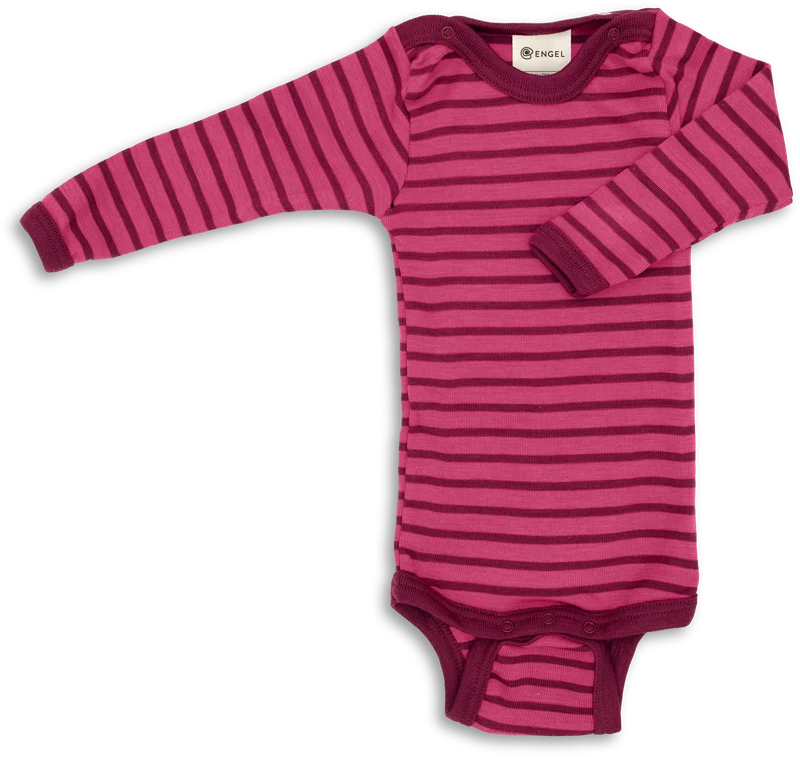 Engel Natur - Wol/Zijde Baby Romper Lange Mouw met Drukknopen - Framboos/Orchidee