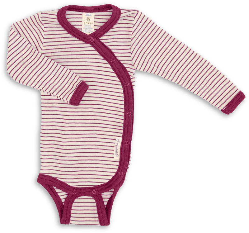 Engel Natur - Wol/Zijde Baby Overslag Romper Lange Mouw - Naturel/Orchidee