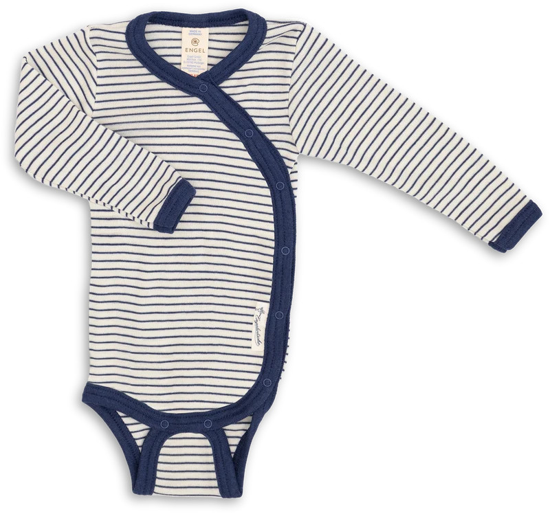 Engel Natur - Wol/Zijde Baby Overslag Romper Lange Mouw - Naturel/Marine