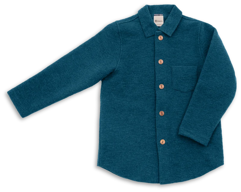 Engel Natur - Wol Kinder Hemd - Pacifisch Blauw Mélange