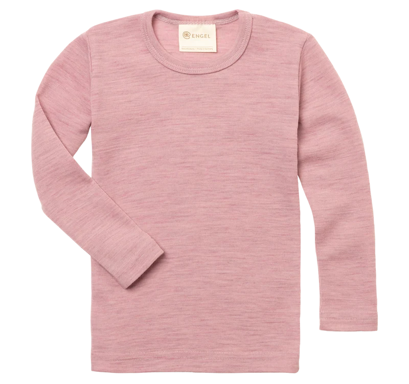 Engel Natur - Wol/Zijde Kinder Shirt, Lange Mouw - Rosewood Mélange