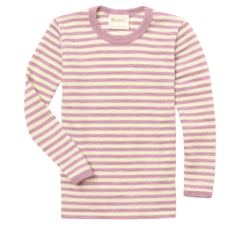 Engel Natur - Wol/Zijde Kinder Shirt, Lange Mouw - Rosewood Mélange/Naturel