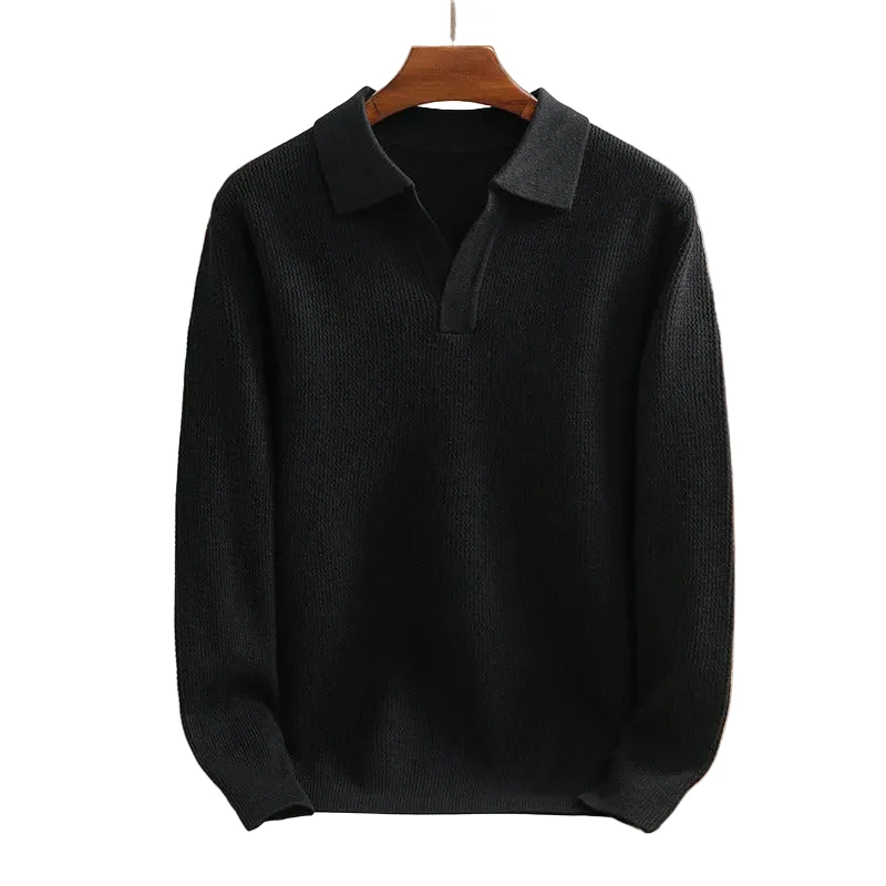 Heren Polosweater Gebreid met Omslagkraag