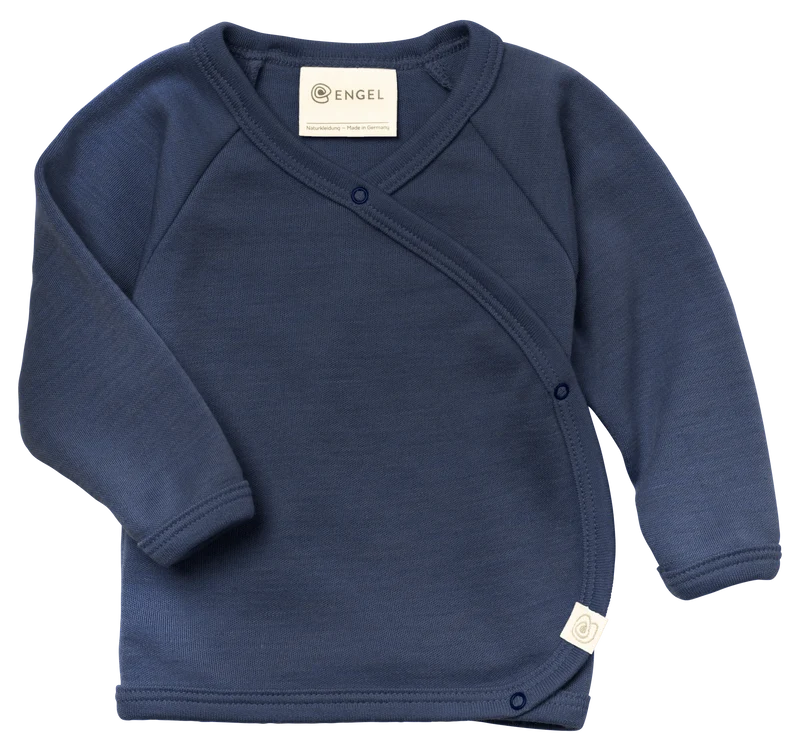 Engel Natur - Wol/Zijde Baby Overslag Shirt - Marine