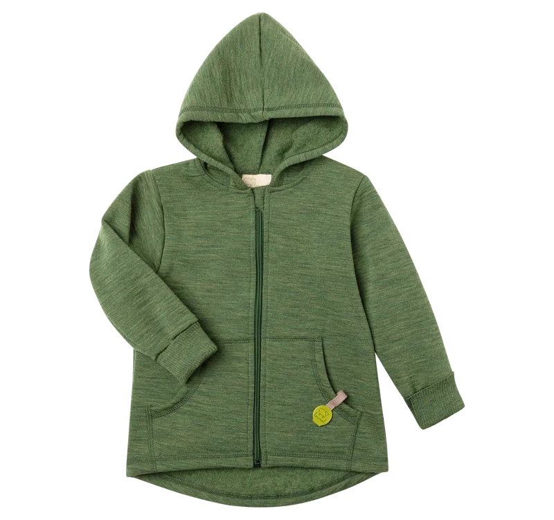 Engel Natur - Wol Kinder Capuchonvest met Rits - Tijm Mélange