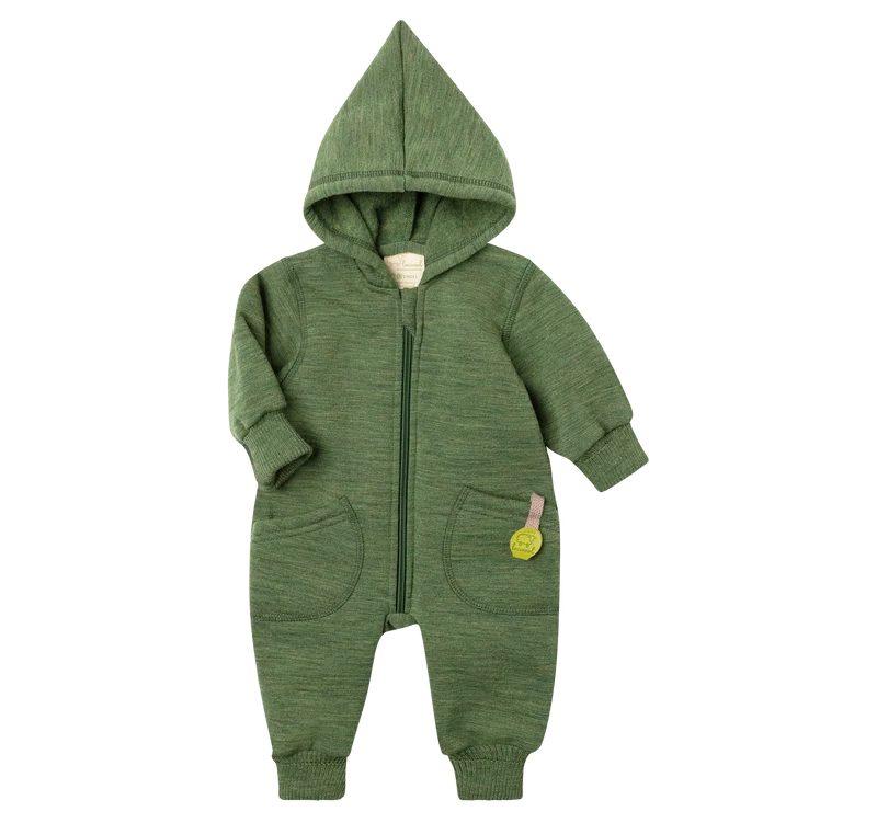 Engel Natur - Wol Baby Capuchon-overall met Rits - Tijm Mélange