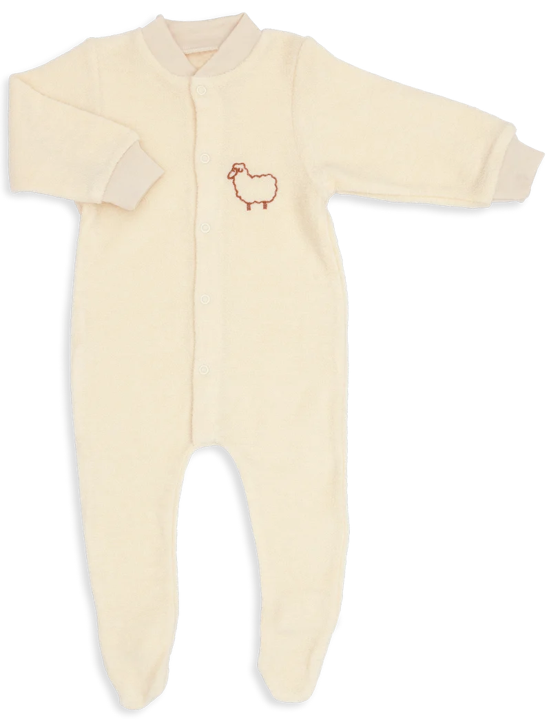 Engel Natur - Wol Pyjama-overall met Voetjes, Schaapje Borduursel - Naturel