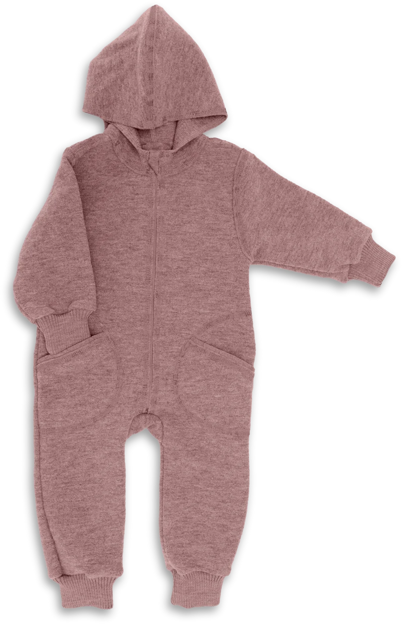 Engel Natur - Wol Baby Capuchon-overall met Rits - Roze Mélange