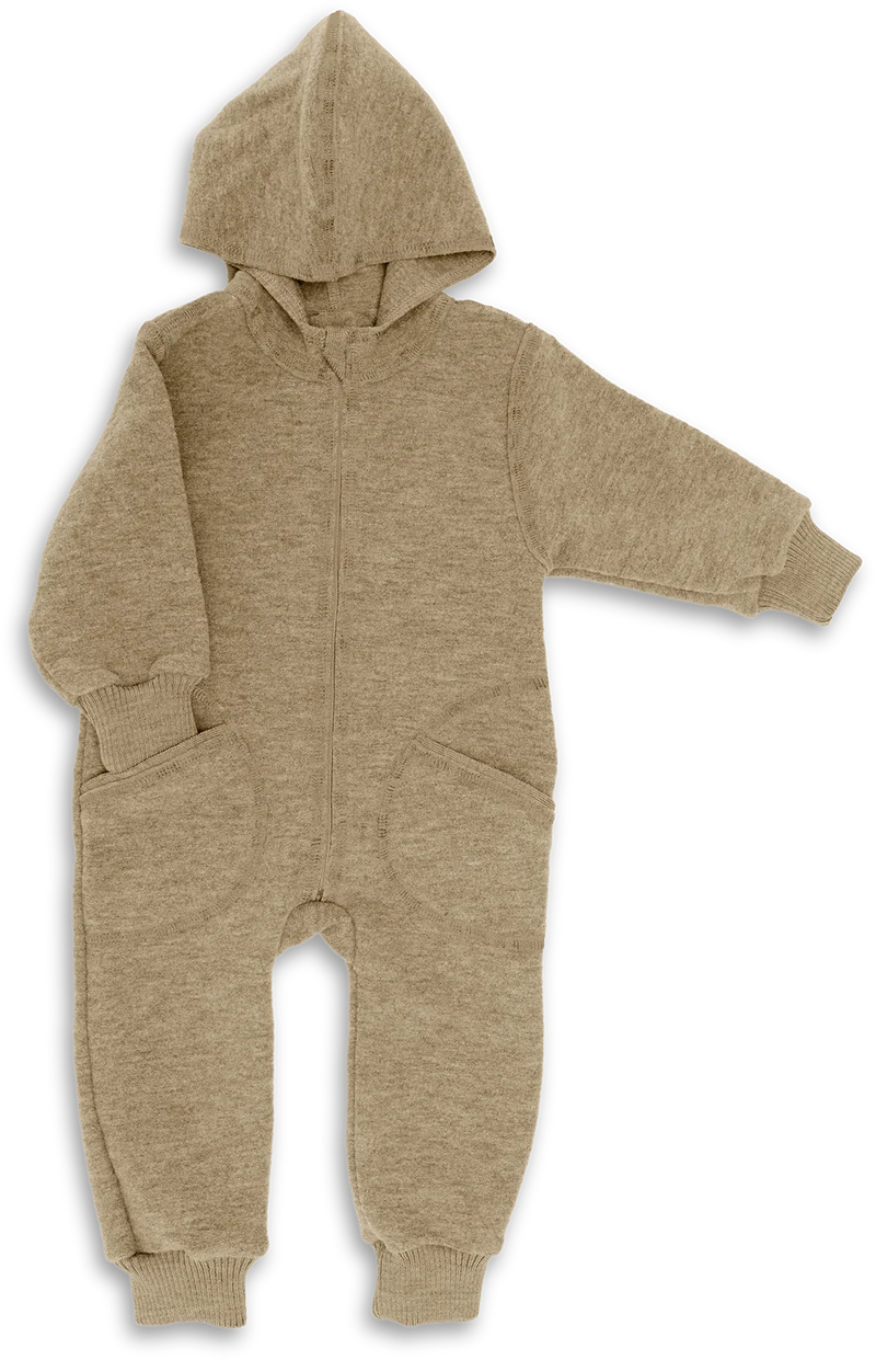 Engel Natur - Wol Baby Capuchon-overall met Rits - Amandel Mélange