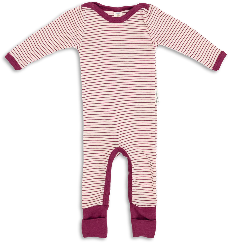 Engel Natur - Wol/Zijde Baby Slaapoverall met Omslagboorden - Naturel/Orchidee