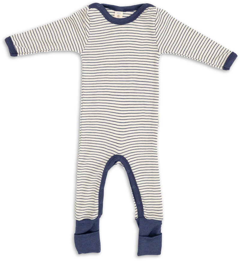 Engel Natur - Wol/Zijde Baby Slaapoverall met Omslagboorden - Naturel/Marine