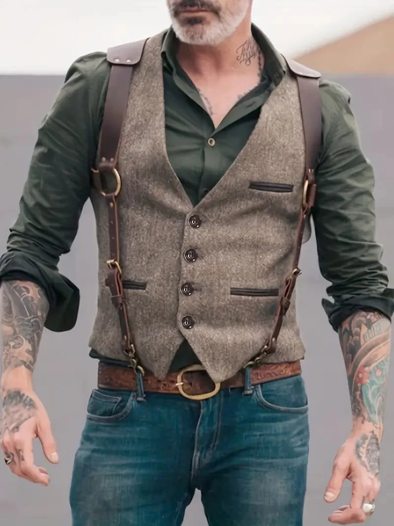 Heren Vest V-hals Omkeerbaar Vintage Stijl